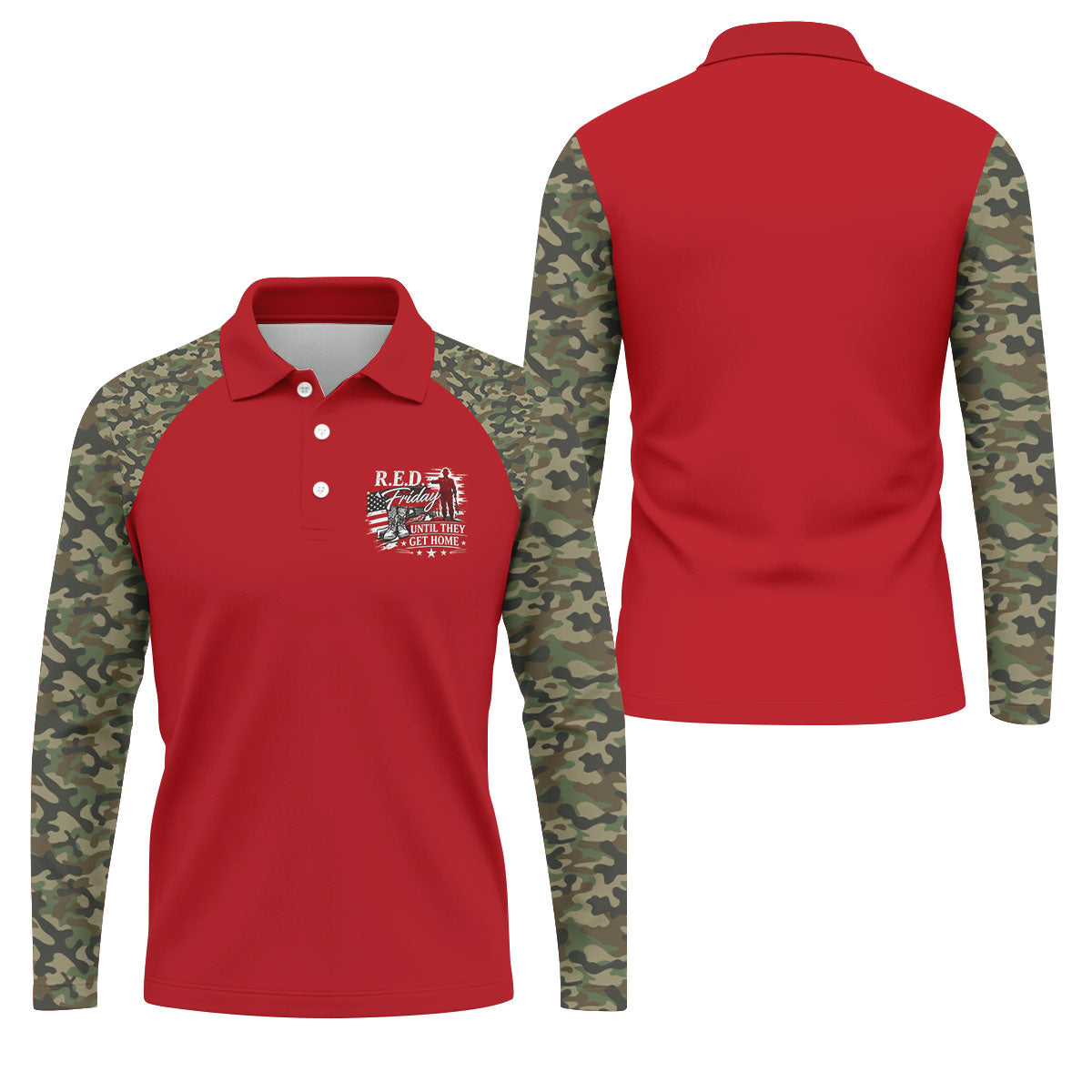 RED Friday Untill They Get Home Red Camo Golf Shirt, Veteran Memorial 250 Years Polo Shirts For Men