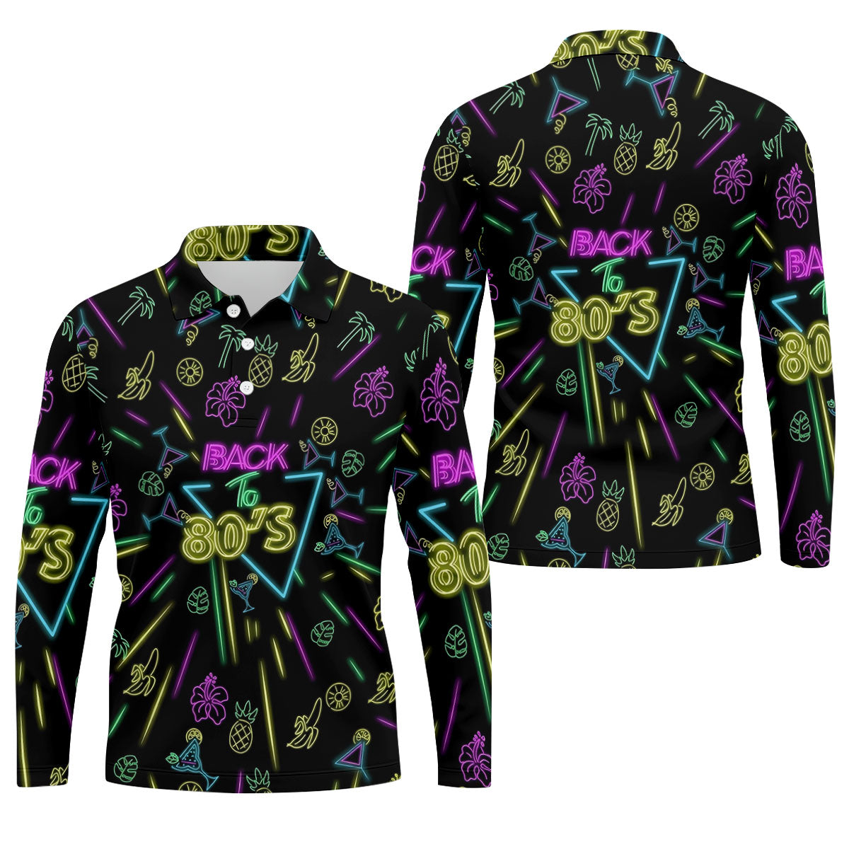 Back To 80's Neon Pattern Hawaiian Golf Shirt, Tropical Vibe Men's Funny Golf Shirts