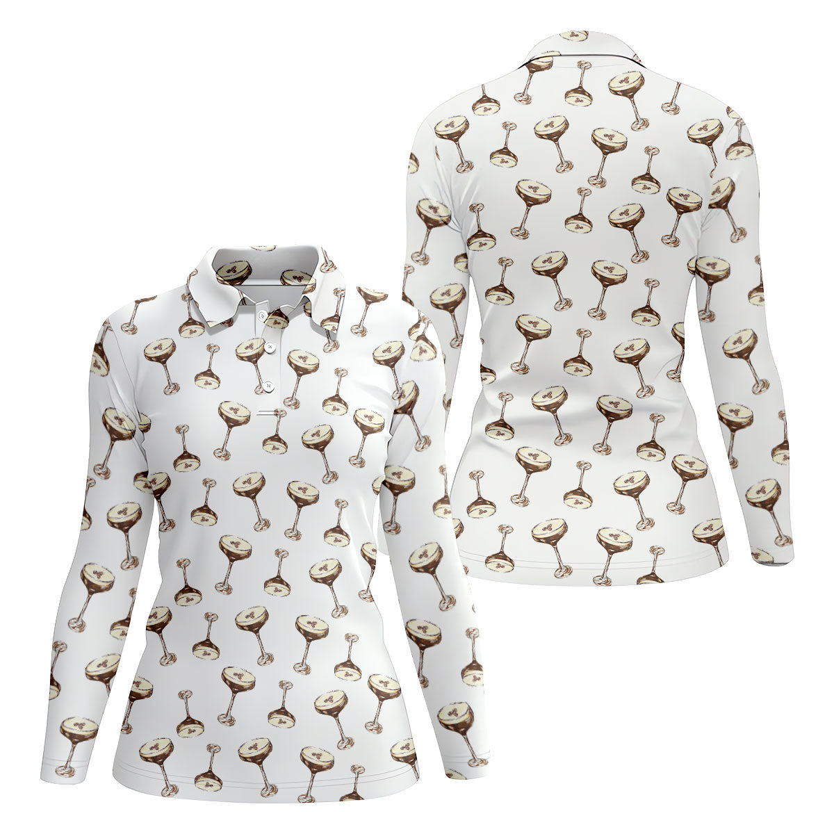 Expresso Martini Doodle Seamless Pattern Hawaiian Golf Shirt, Women's Golf Tops