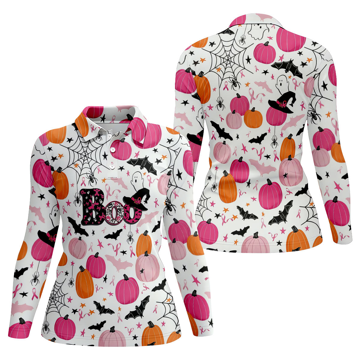 Ghost Horror Character Ribbon Halloween Polo Shirt, Hawaiian Golf Shirt, Women's Golf Tops