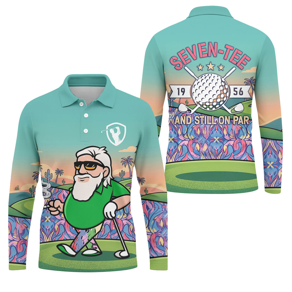 Retro Desert Bearded Golfer Men's Golf Shirt, Hawaiian Golf Shirt, Mens Golf Apparel