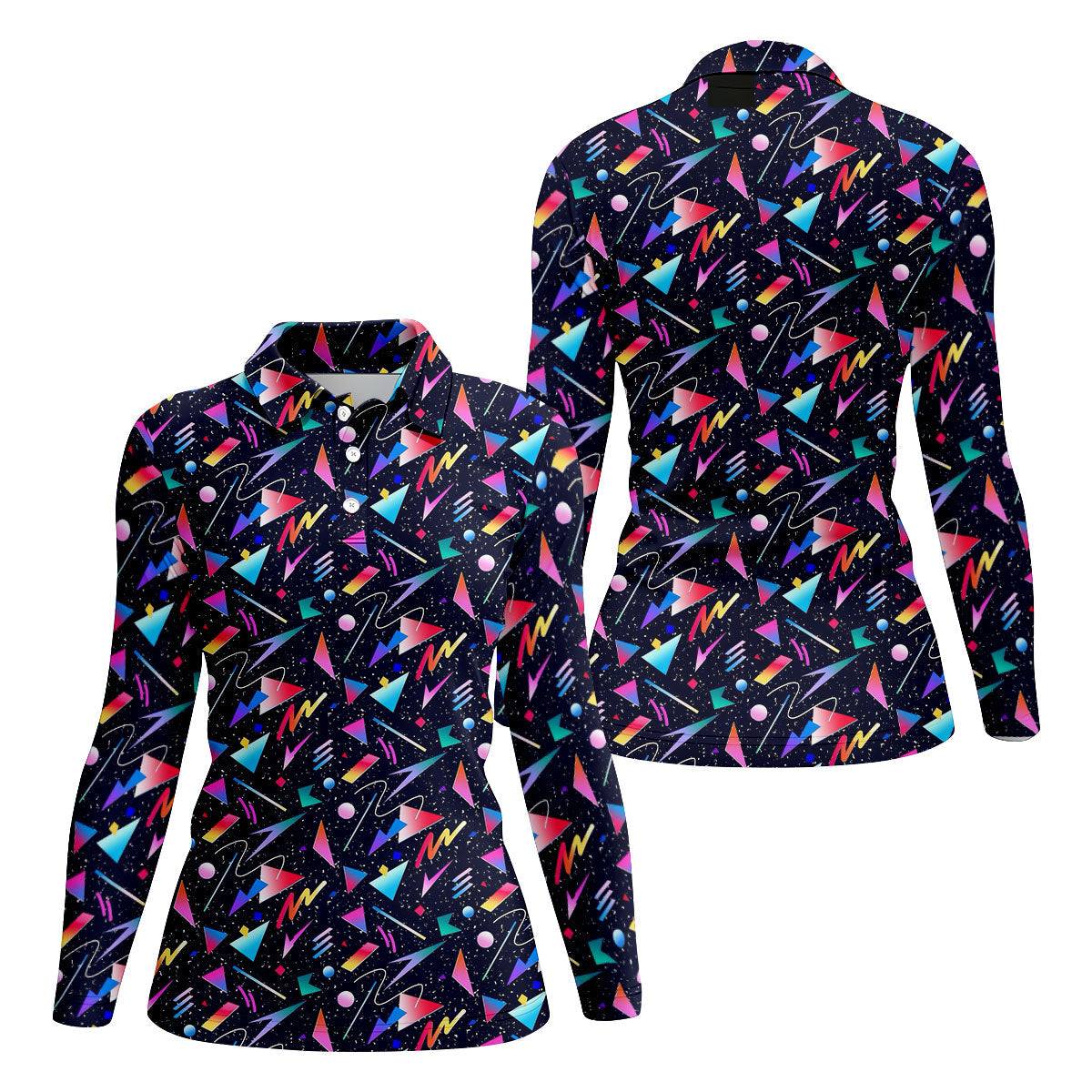 Retro Memphis Geometric Pattern Golf Polo Shirt, Women's Golf Tops, Golf Polo For Women