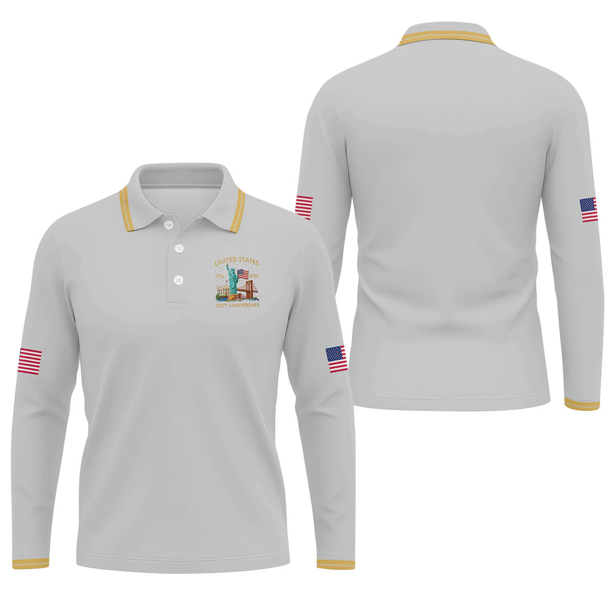 American Symbols Grey Patriotic Golf Shirt, US 250 Years 4th Of July Golf Shirts For Men