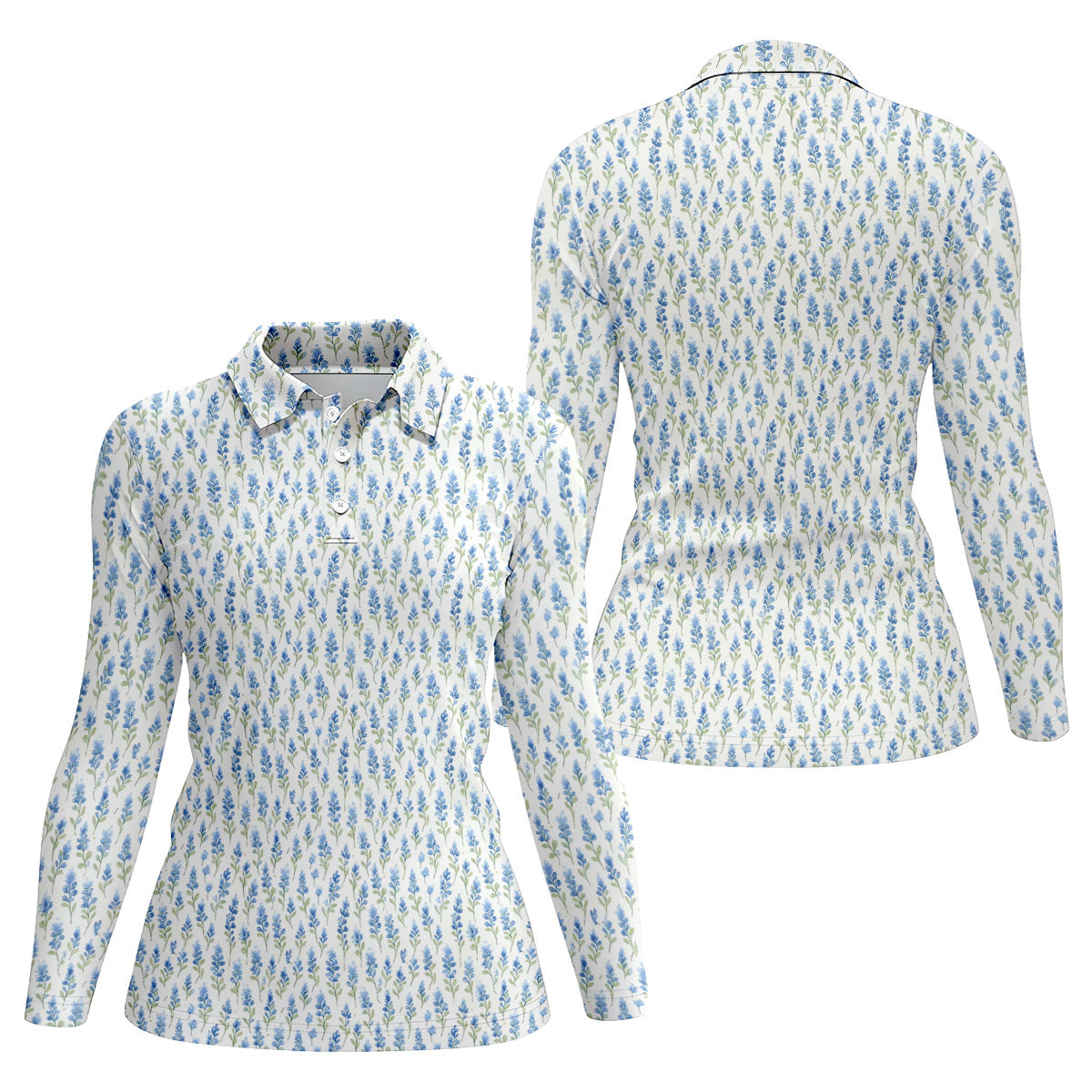Texas Bluebonnet Floral Pattern Golf Polo Shirt, Womens Golf Polo, Ladies Golf Shirts