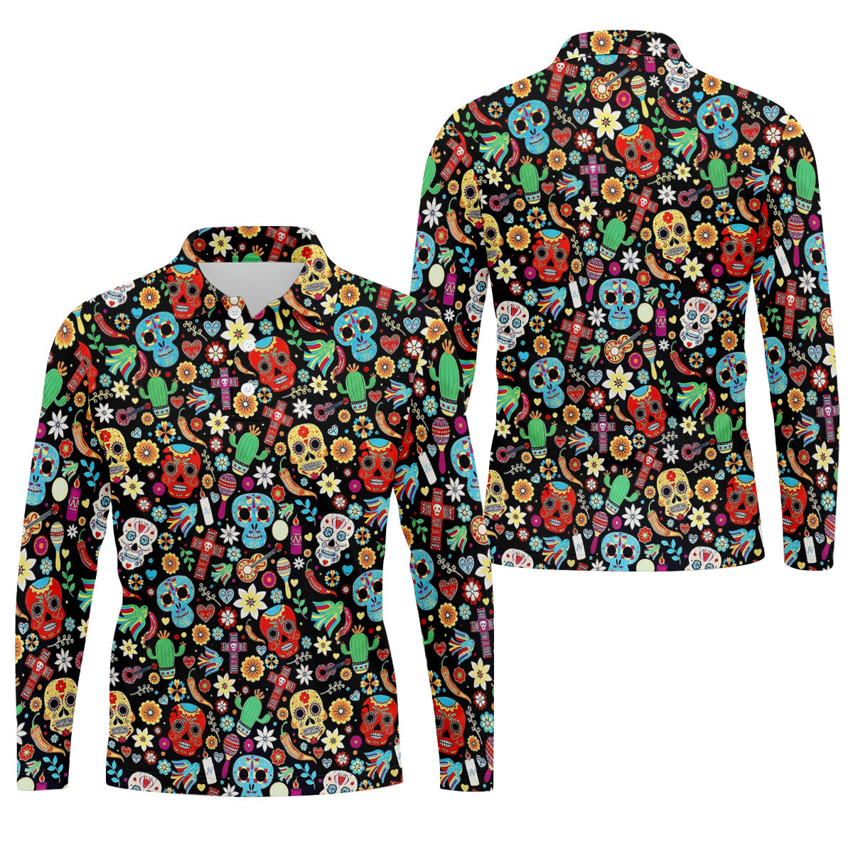 Skull With Flowers Cinco De Mayo Celebration Fiesta Themed Golf Tops For Men, Golf Shirts For Men