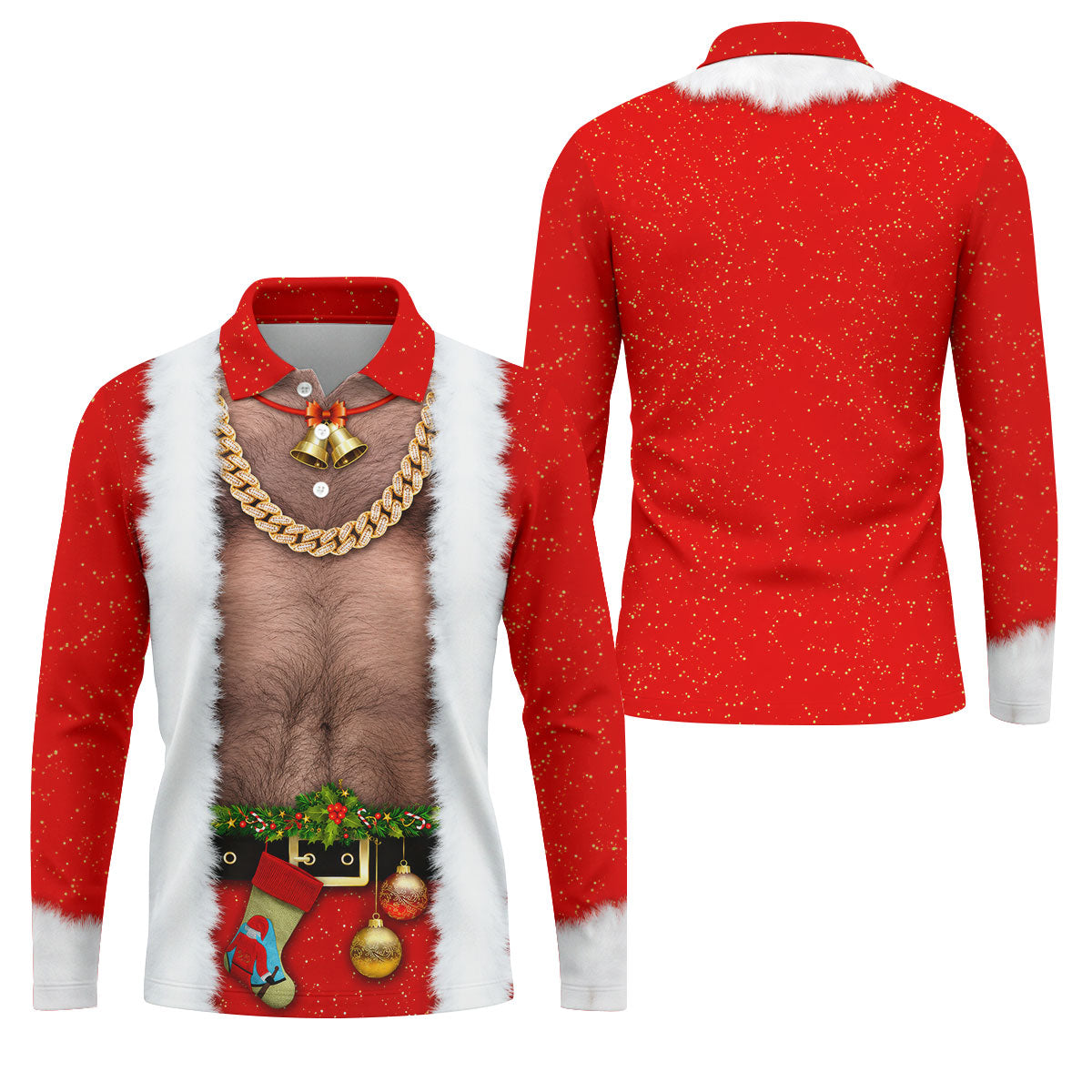 Funny Santa Gold Chain Christmas Golf Shirt, Mens Golf Polo, Golf Apparel For Men