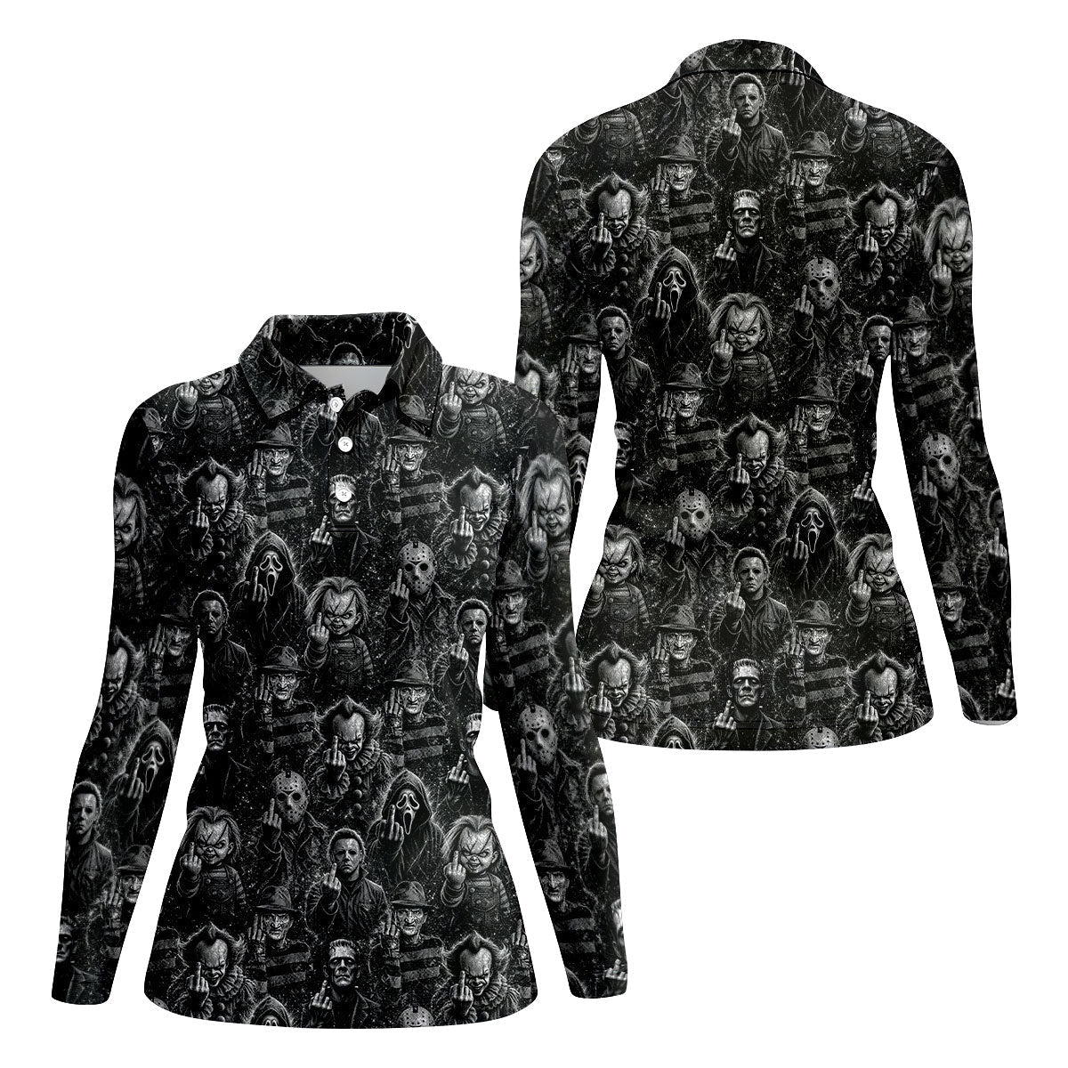 Horror Character Villains Pattern Golf Polo Shirt, Ladies Golf Tops, Golf Shirts For Women