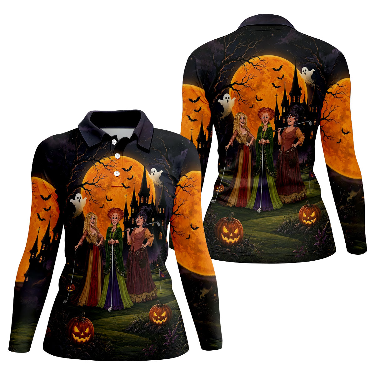 Three Witches Horror Character Golf Polo Shirt, Halloween Costume, Golf Shirts For Women
