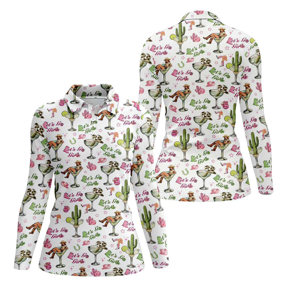 Let's Go Girls Cowgirl Margarita Hawaiian Golf Shirt, Women's Golf Tops, Golf Polo For Women