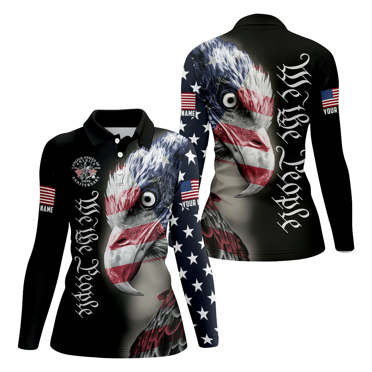 We The People Patriotic Bald Eagle American Flag Golf Shirt, 4th Of July Golf Shirt For Women