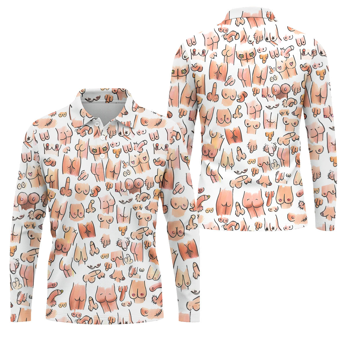 Funny Adult Body Parts Pattern Shirt, Mens Golf Polo, Printed Golf Shirts