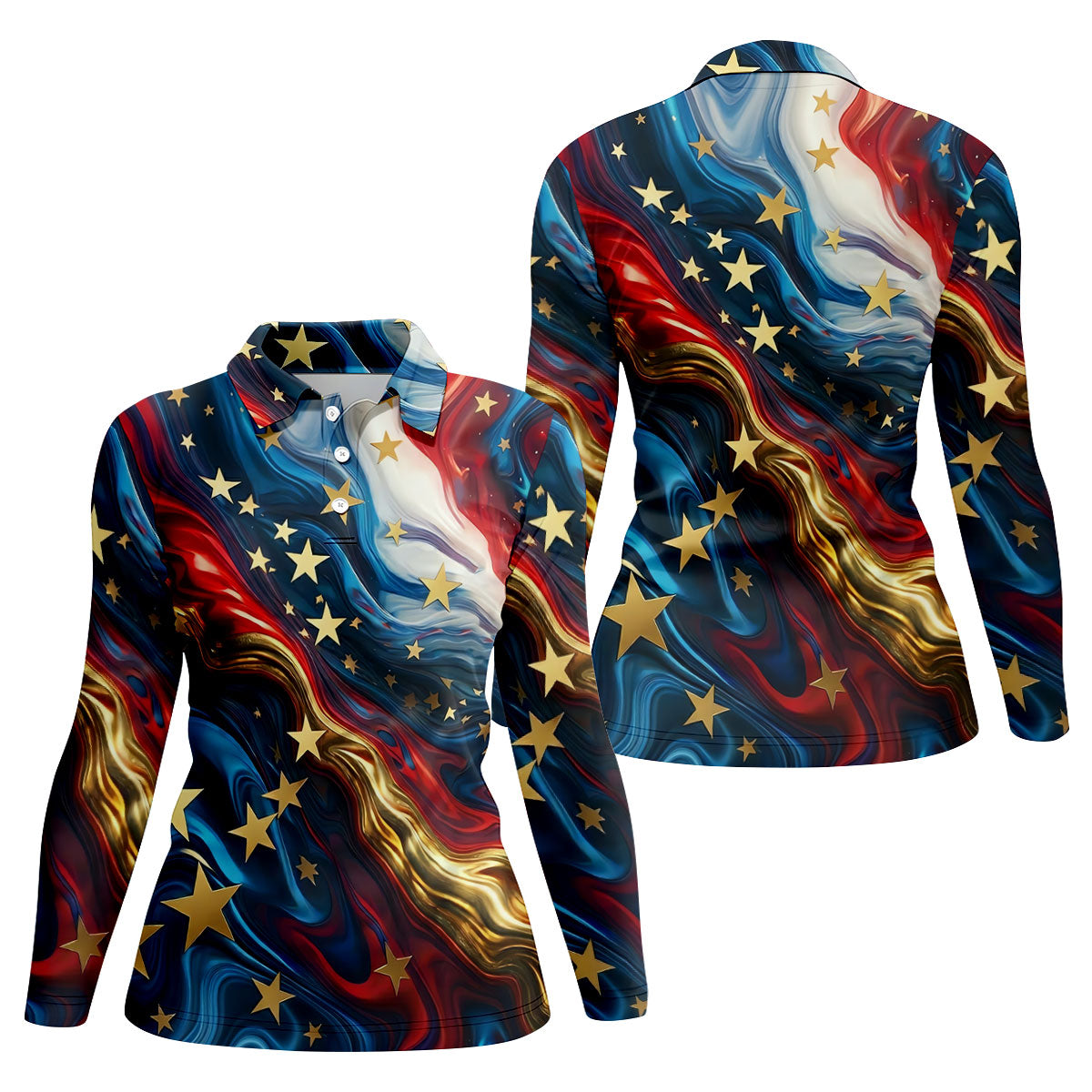 Abstract American Flag Stars Golf Polo Shirt, Women’s Golf Polo, Performance Golf Shirt
