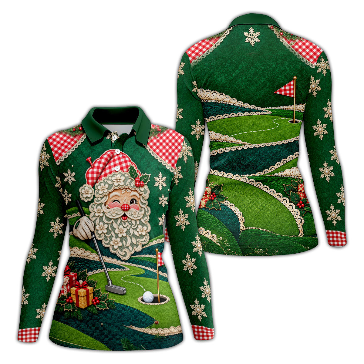 Christmas Winking Santa Polo Shirt, Christmas Golf Shirts, Golf Apparel For Women
