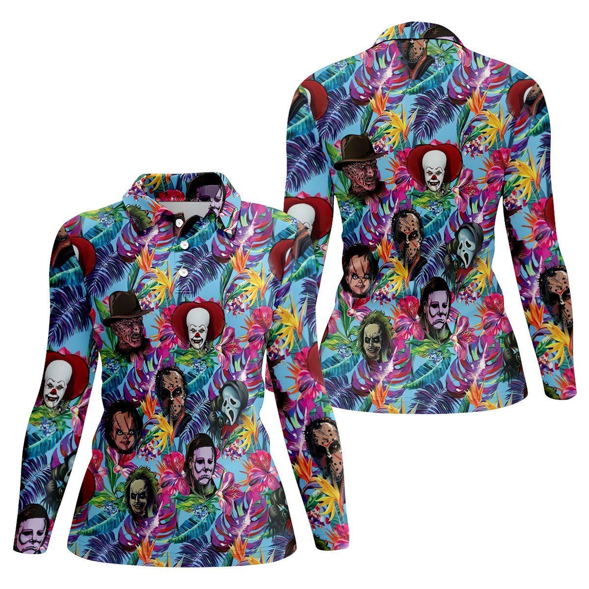 Tropical Horror Character Halloween Golf Shirt, Golf Tops For Women, Ladies Golf Top