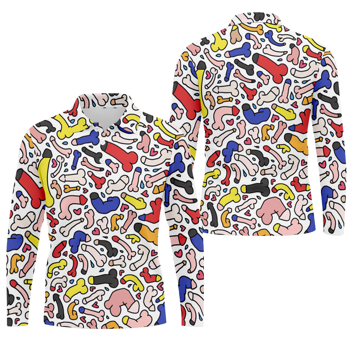 Funny Colorful Adult Doodle Pattern Polo Shirt, Mens Golf Polo, Golf Shirts For Men