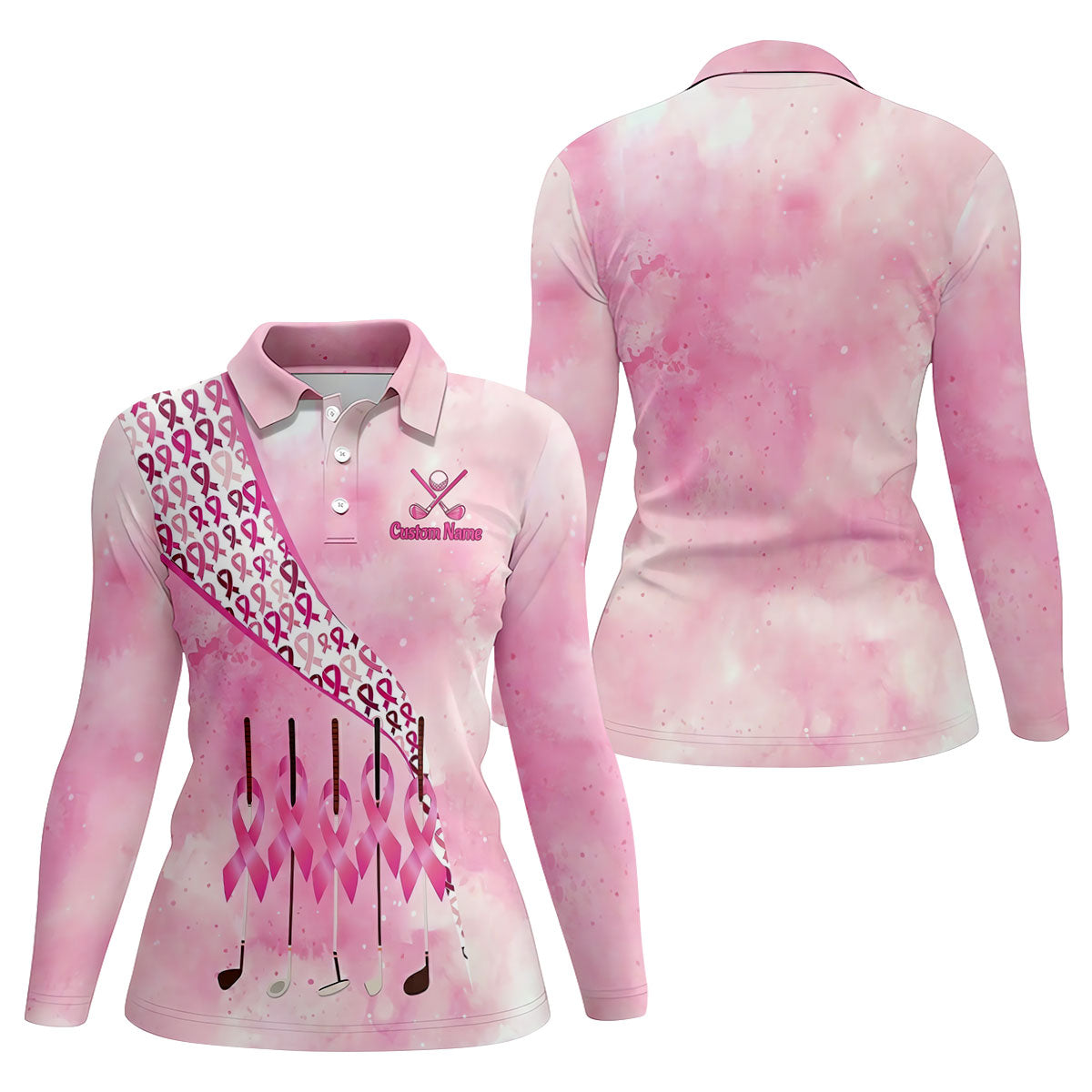 Custom Golf Club Breast Cancer Ribbon Polo Shirt, Womens Golf Tops, Ladies Golf Shirts