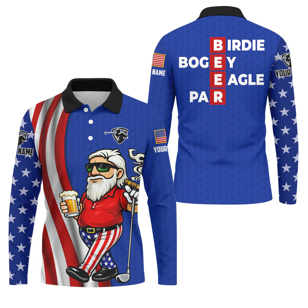 Patriotic Man Golf And Beer Funny 4th Of July Navy Golf Shirt, 250 Years Of America Golf Shirts For Men
