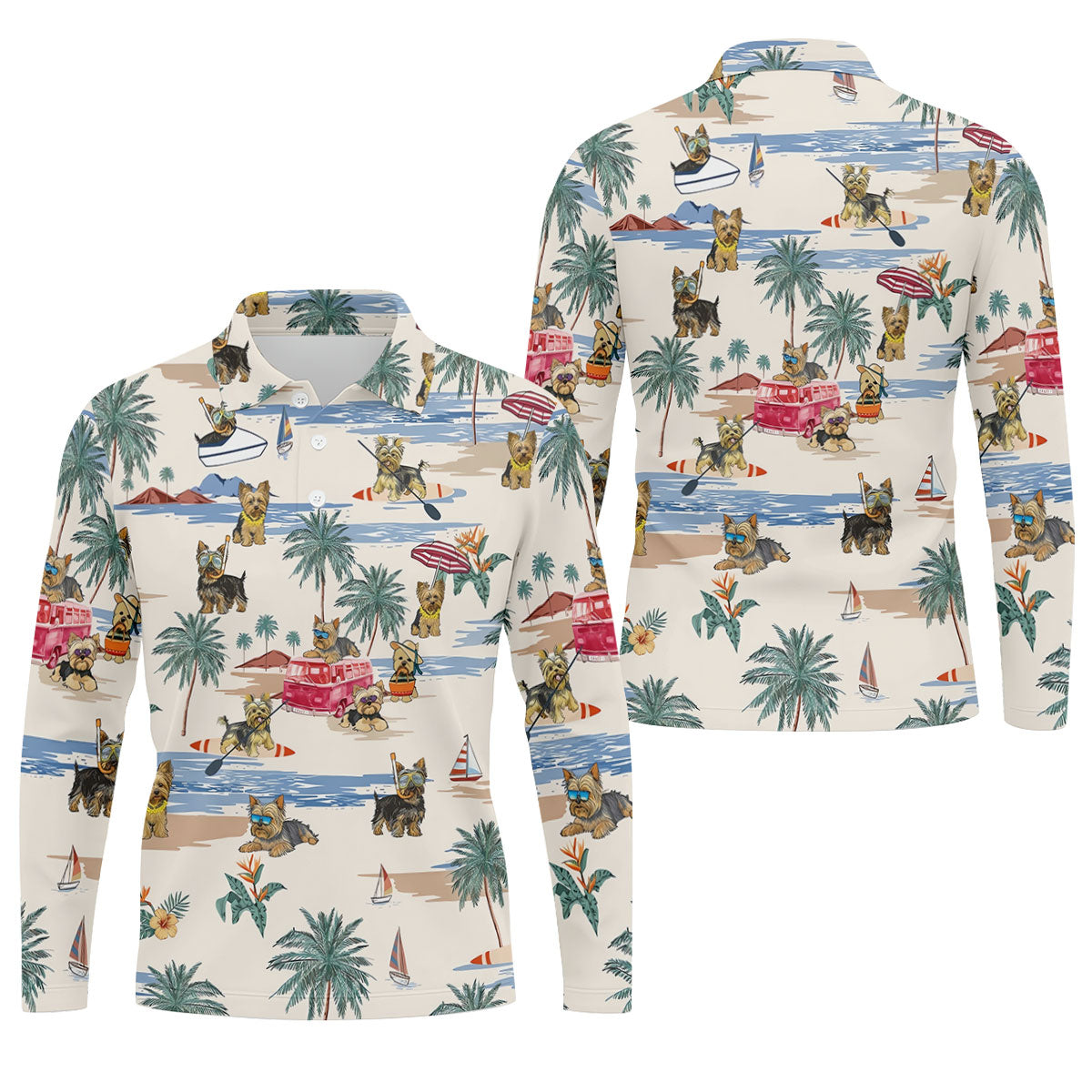 Cute Yorkshire Terrier Beach Vacation Golf Polo Shirt, Hawaiian Golf Shirt, Golf Shirts For Men