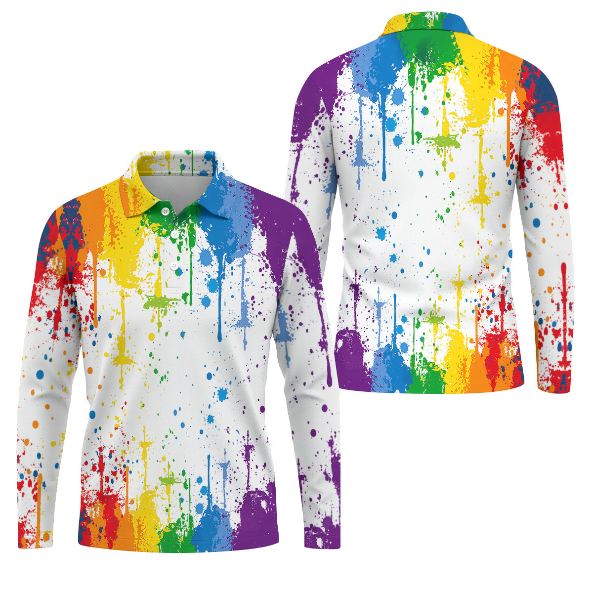 Rainbow Paint Splatter LGBT Support Golf Tops For Men, Pride Month Golf Shirts For Men