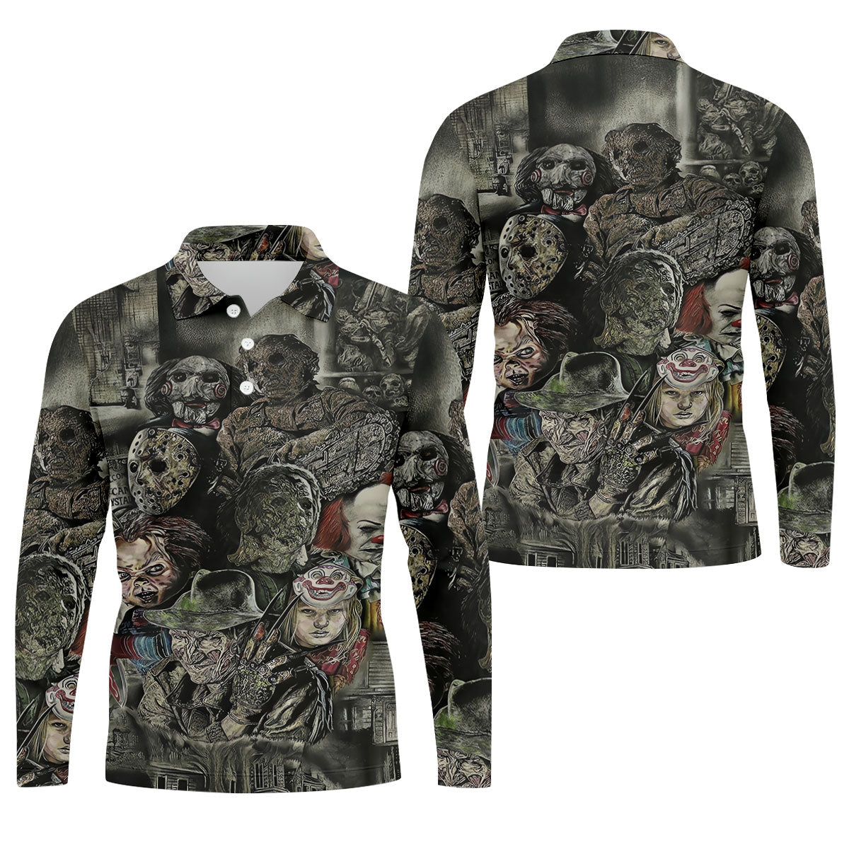 Horror Character Collage Golf Polo Shirt, Men's Golf Polo, Hawaiian Golf Shirt