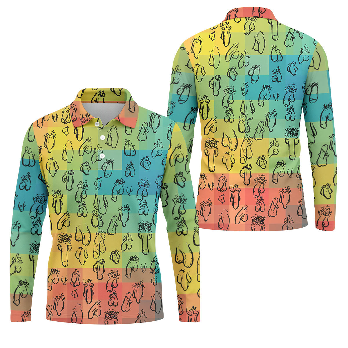 Funny Penis Doodle Color Block Golf Polo Shirt, Men's Golf Polo, Printed Golf Shirts