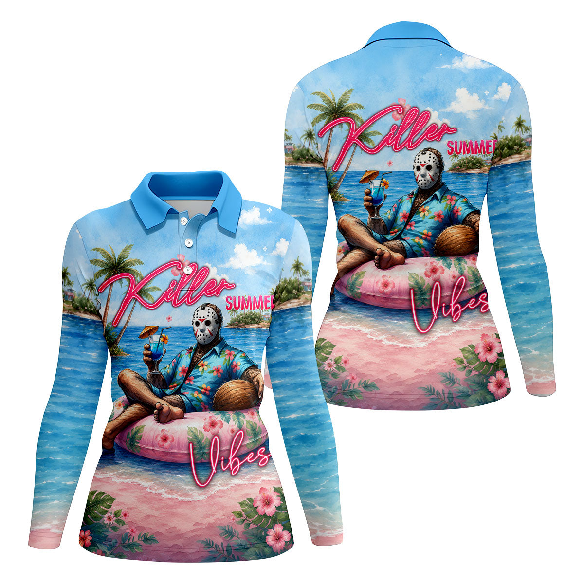 Killer Summer Vibes Hockey Mask Slasher Golf Polo Shirt, Women's Golf Polo, Ladies Golf Tops