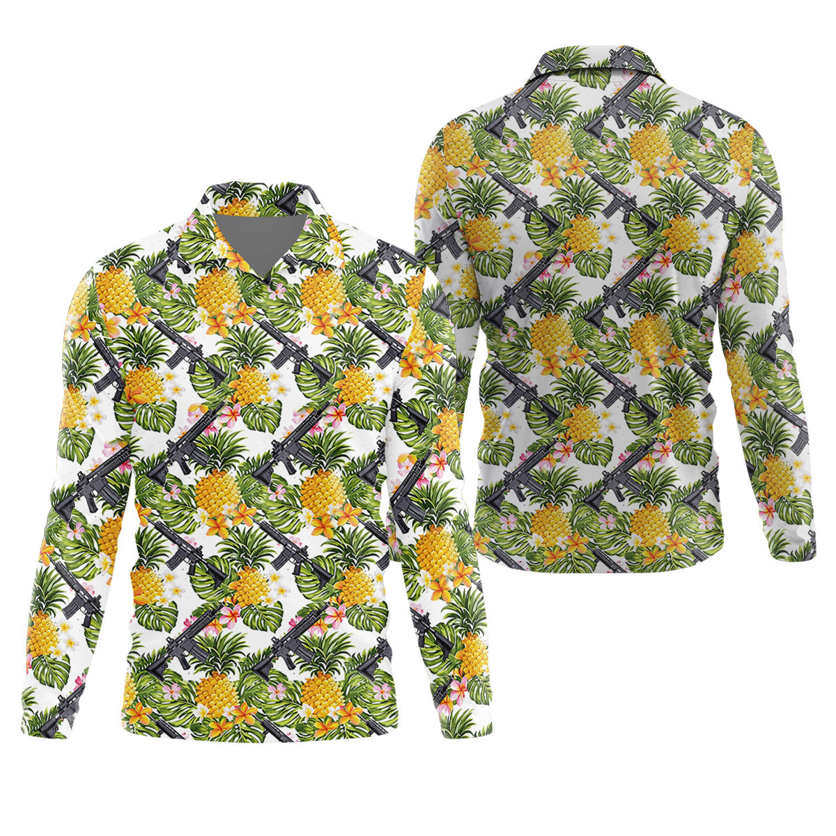 Tropical Pineapple Rifle Hawaiian Golf Shirt Pattern, Hawaiian Golf Shirt, Golf Apparel For Men