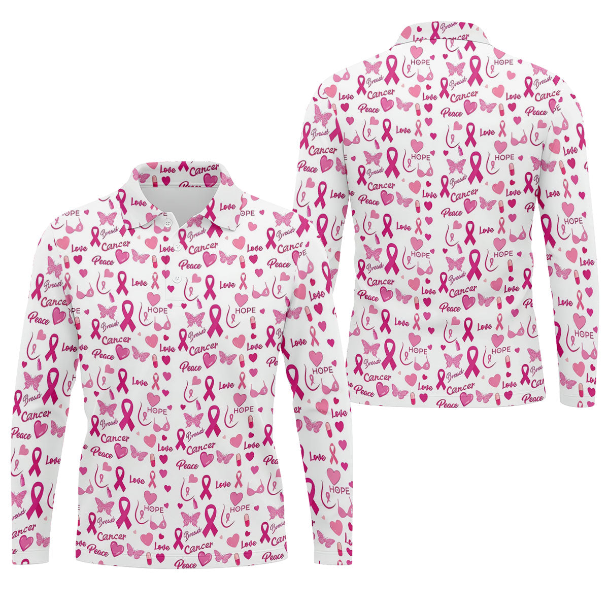 Love Hope Peace Butterfly Breast Cancer Polo Shirt, Mens Golf Polo, Printed Golf Shirts
