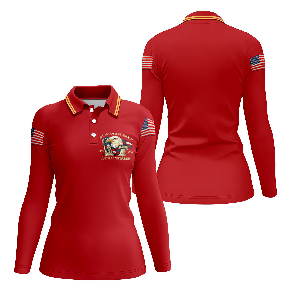 Bald Eagle American Flag 250 Years Red Golf Shirt, Patriotic 4th Of July Golf Shirt For Women