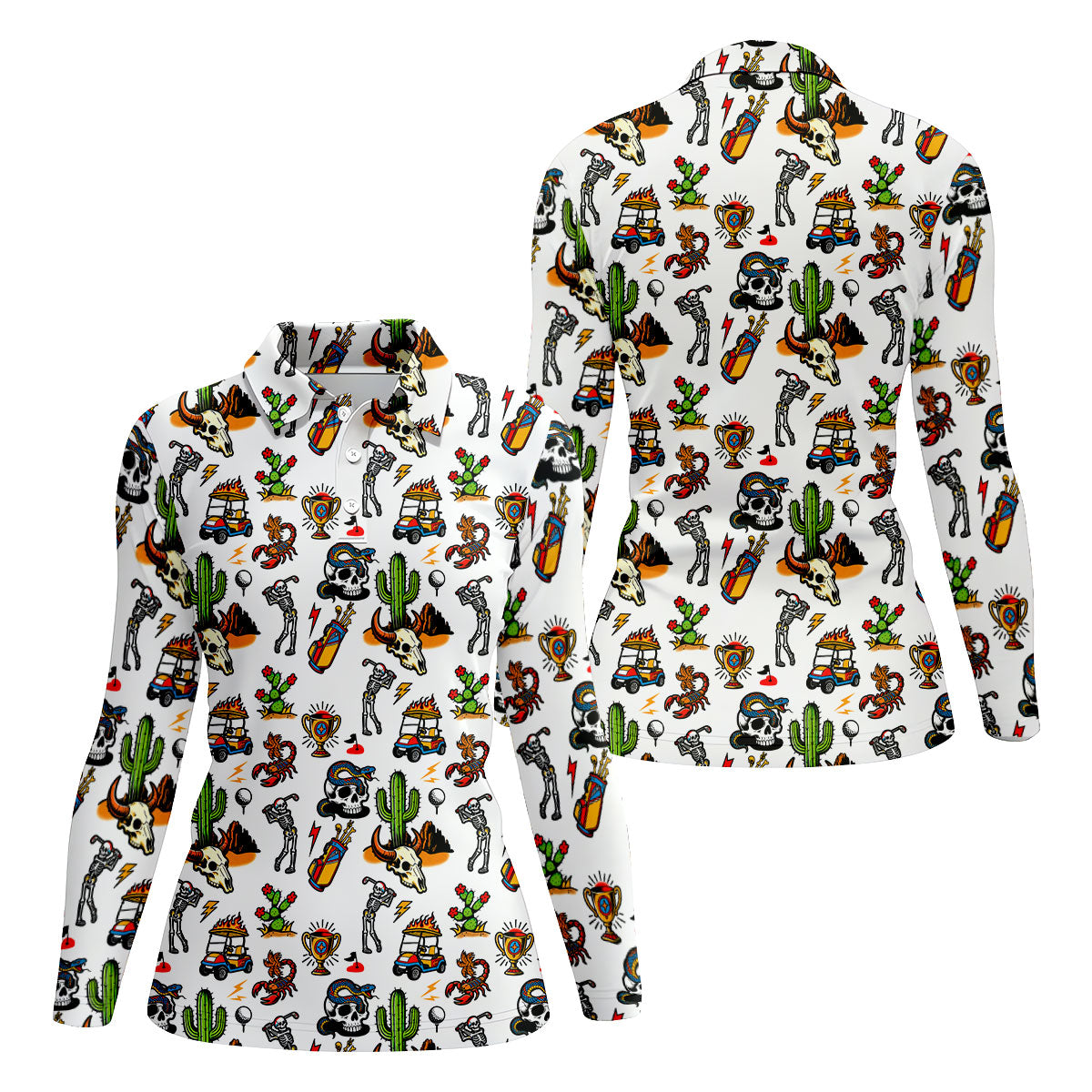 Southwestern Golf Icons Pattern Polo Shirt, Women’s Golf Apparel, Ladies Golf Top