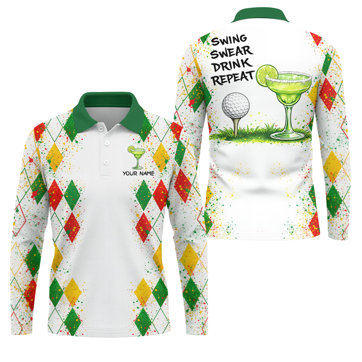 Swing Swear Drink Repeat Margarita Cocktail Cinco De Mayo Celebration Fiesta Themed Golf Shirts For Men