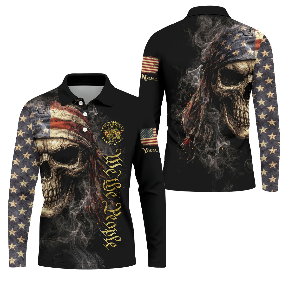 USA 250th Anniversary We The People Patriotic Skull Golf Shirt, 4th Of July Golf Shirts For Men