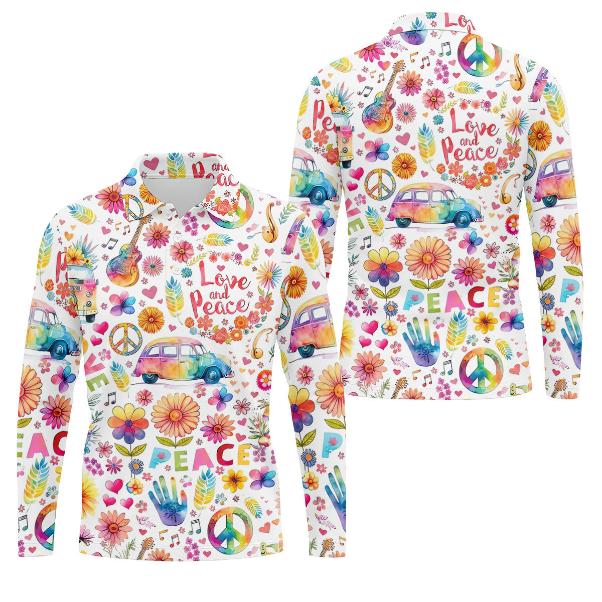 Retro Love Peace Van Floral Hawaiian Golf Shirt, Men's Golf Shirt, Printed Golf Shirts