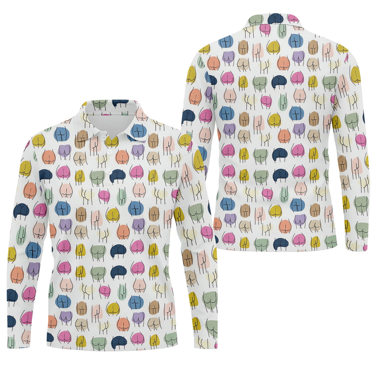 Funny Colorful Butt Pattern Golf Polo Shirt, Golf Shirts For Men, Mens Golf Apparel