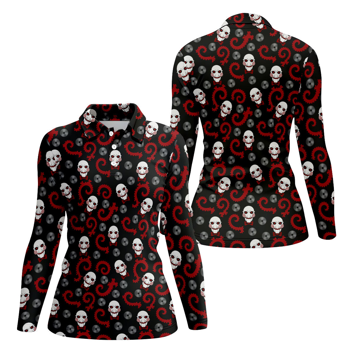Creepy Puppet Spiral Halloween Golf Polo Shirt, Horror Movie Shirt, Golf Shirts For Women