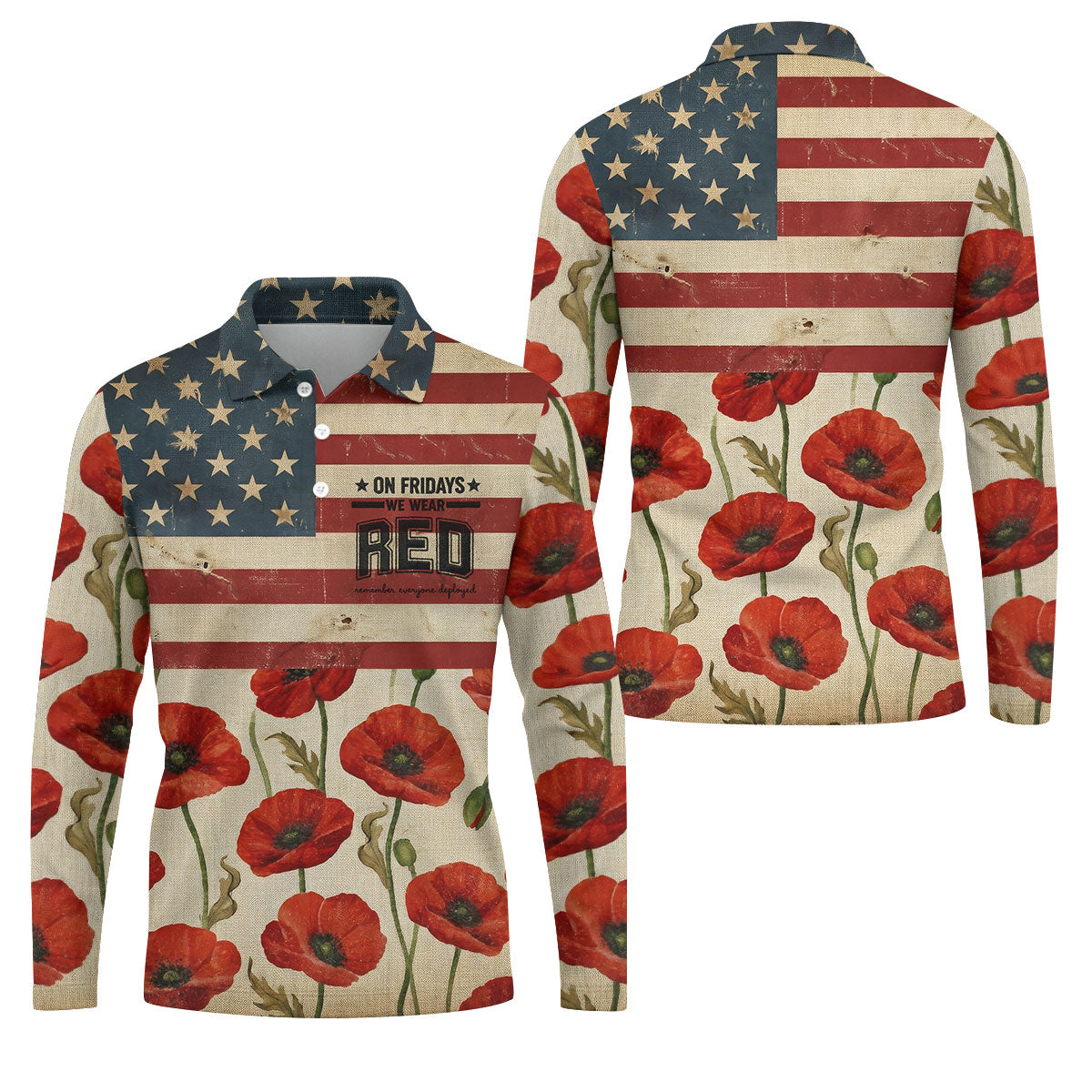On Fridays We Wear RED Poppies US Flag Golf Shirts, 250 Years Patriotic Golf Shirts For Men