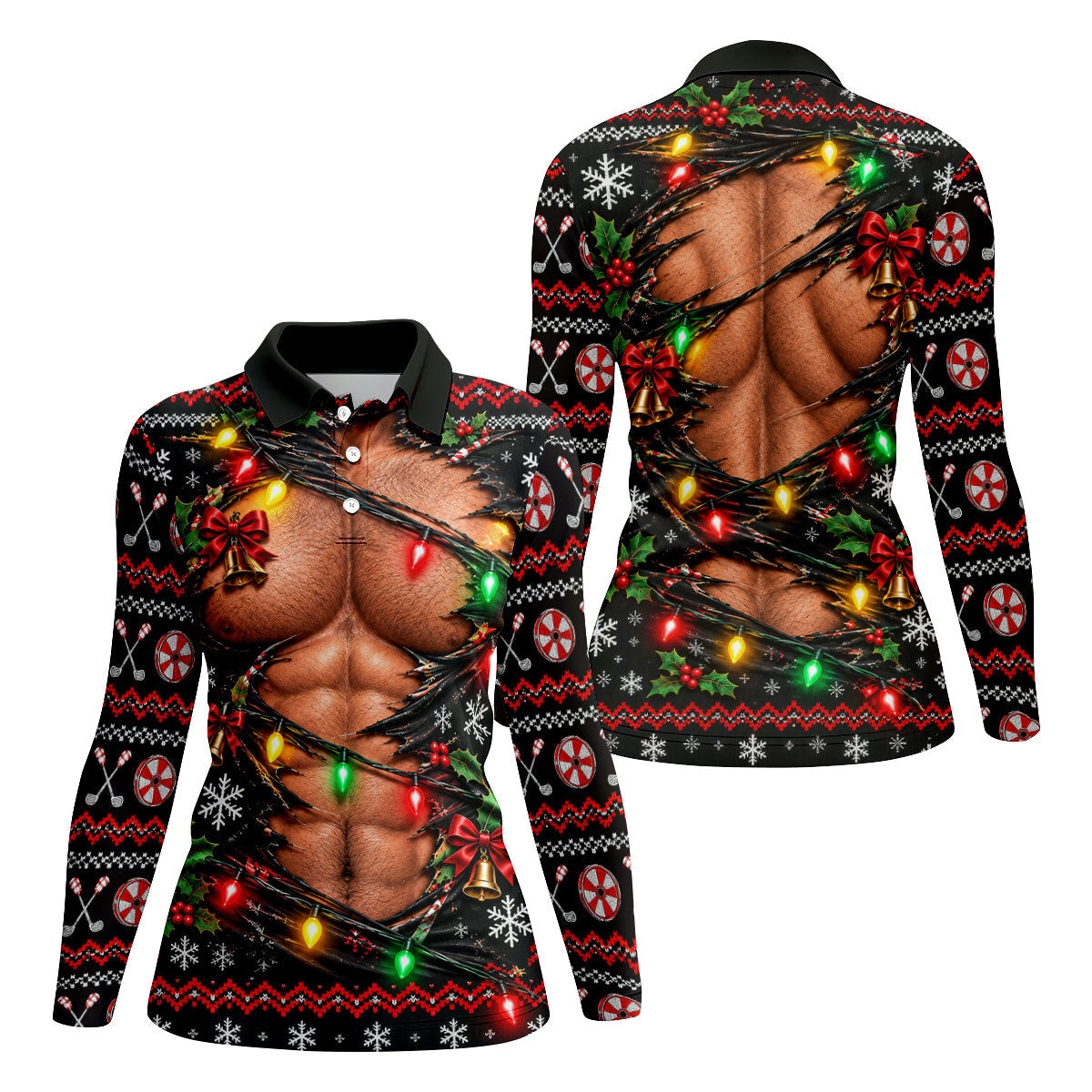 Christmas Ripped Muscle Polo Shirt, Christmas Golf Shirt For Women, Womens Golf Tops