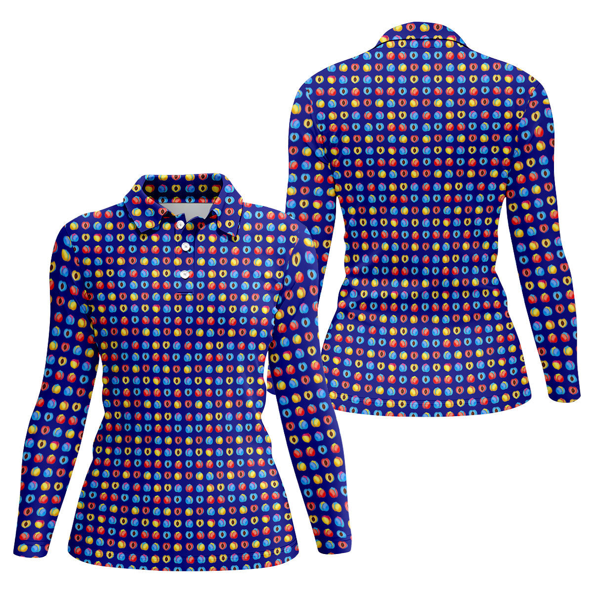 Funny Peach Emoji Pattern Golf Polo Shirt, Women's Golf Polo, Printed Golf Shirt