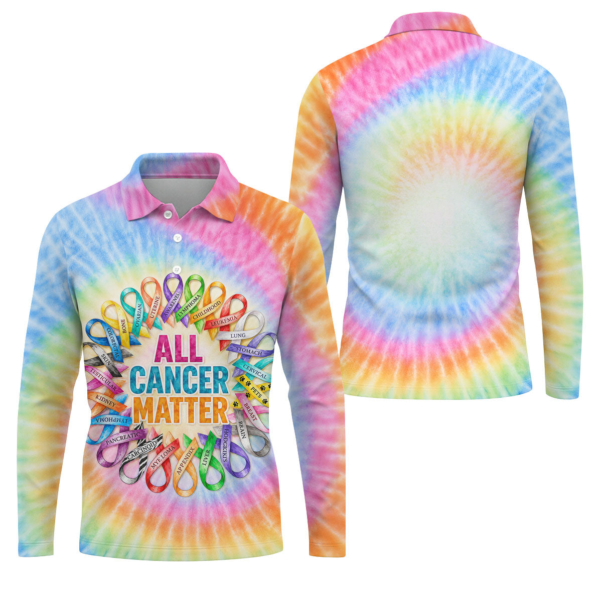 All Cancer Matter Colorful Ribbon Polo Shirt, Mens Golf Polo, Golf Apparel For Men