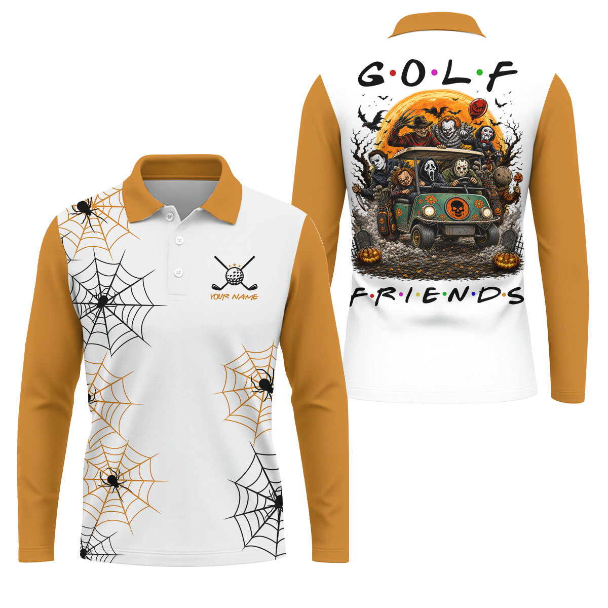 Custom Name Halloween Horror Character Golf Shirt, Golf Shirts For Men, Hawaiian Golf Shirt