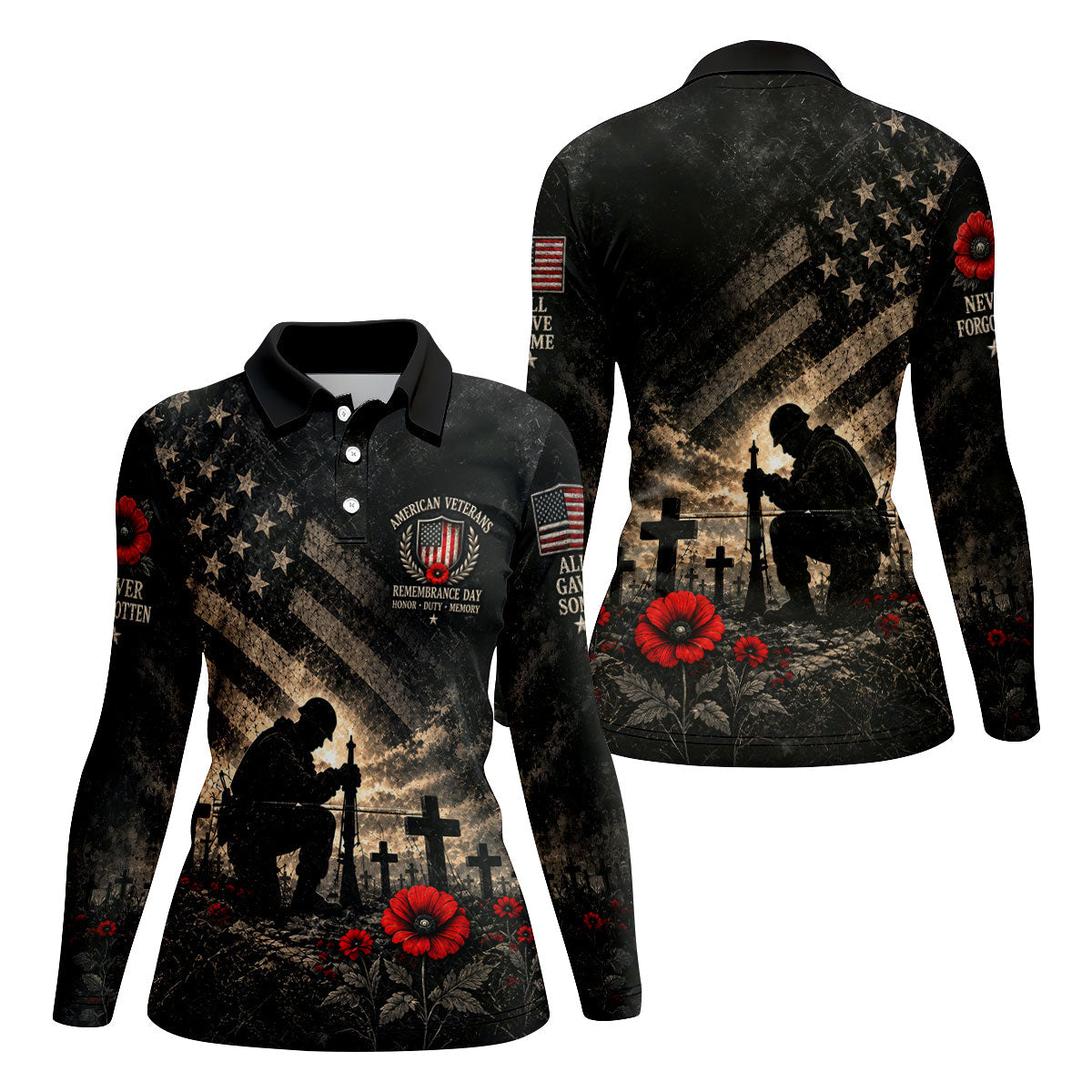 Poppy Soldier Memorial Golf Polo Shirt, Golf Shirts For Women, Veterans Day Shirt
