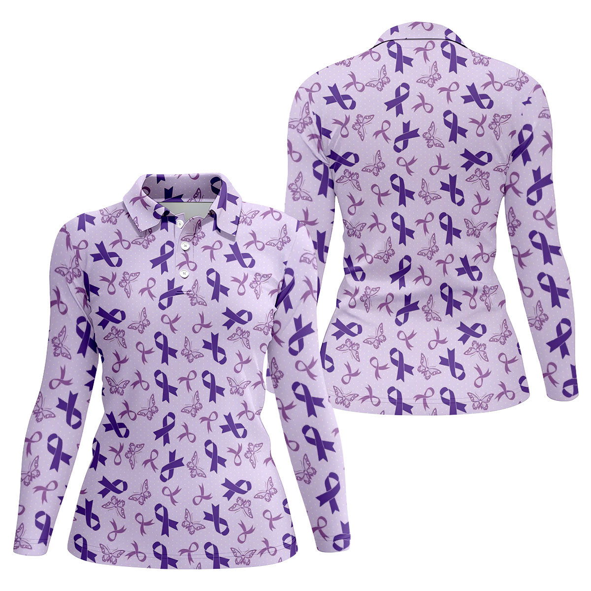 Breast Cancer Purple Ribbon Butterfly Polo Shirt, Womens Golf Polo, Breast Cancer Shirt