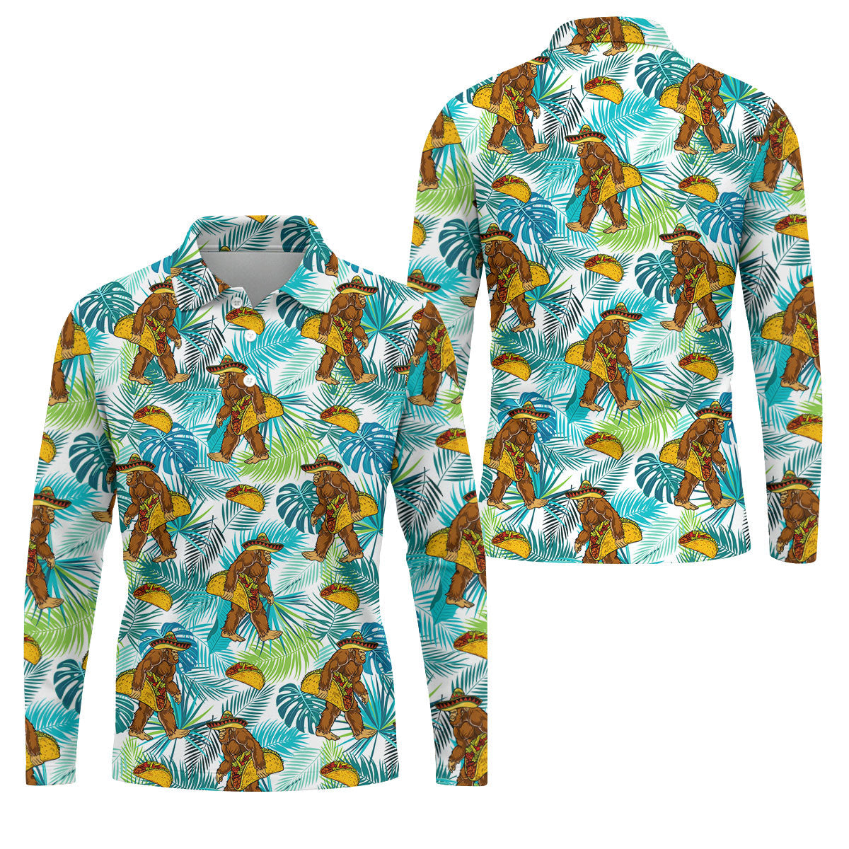 Funny Bigfoot Taco Sombrero Cinco De Mayo Celebration Fiesta Themed Tropical Vibe Golf Shirts For Men