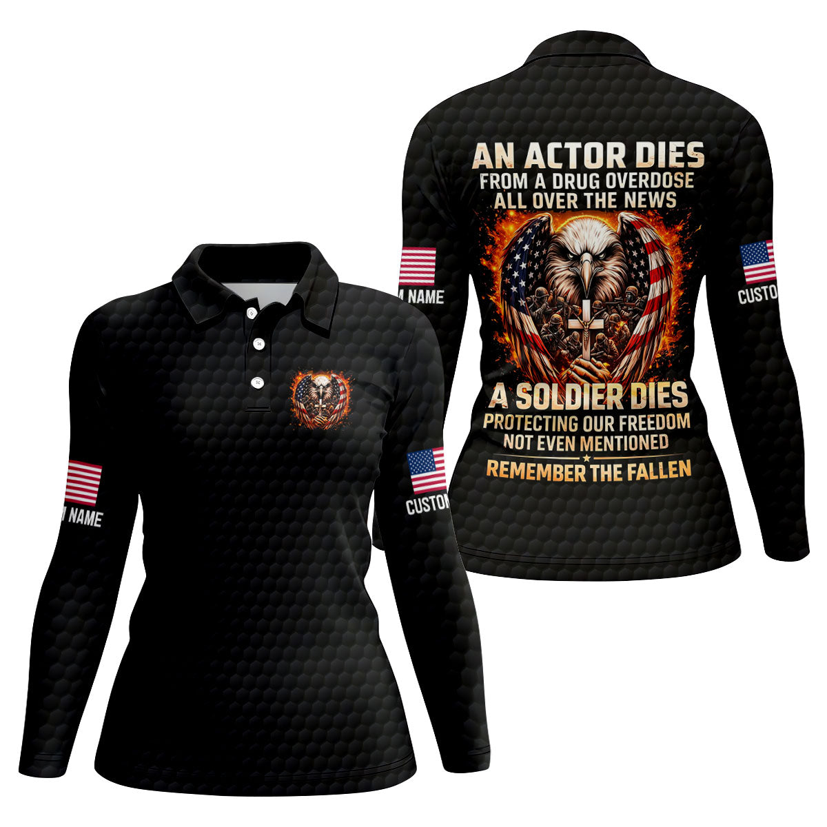 Remember The Fallen Faith Cross Patriotic Golf Shirt, 250 Years Veterans Day Memorial Golf Shirt For Women