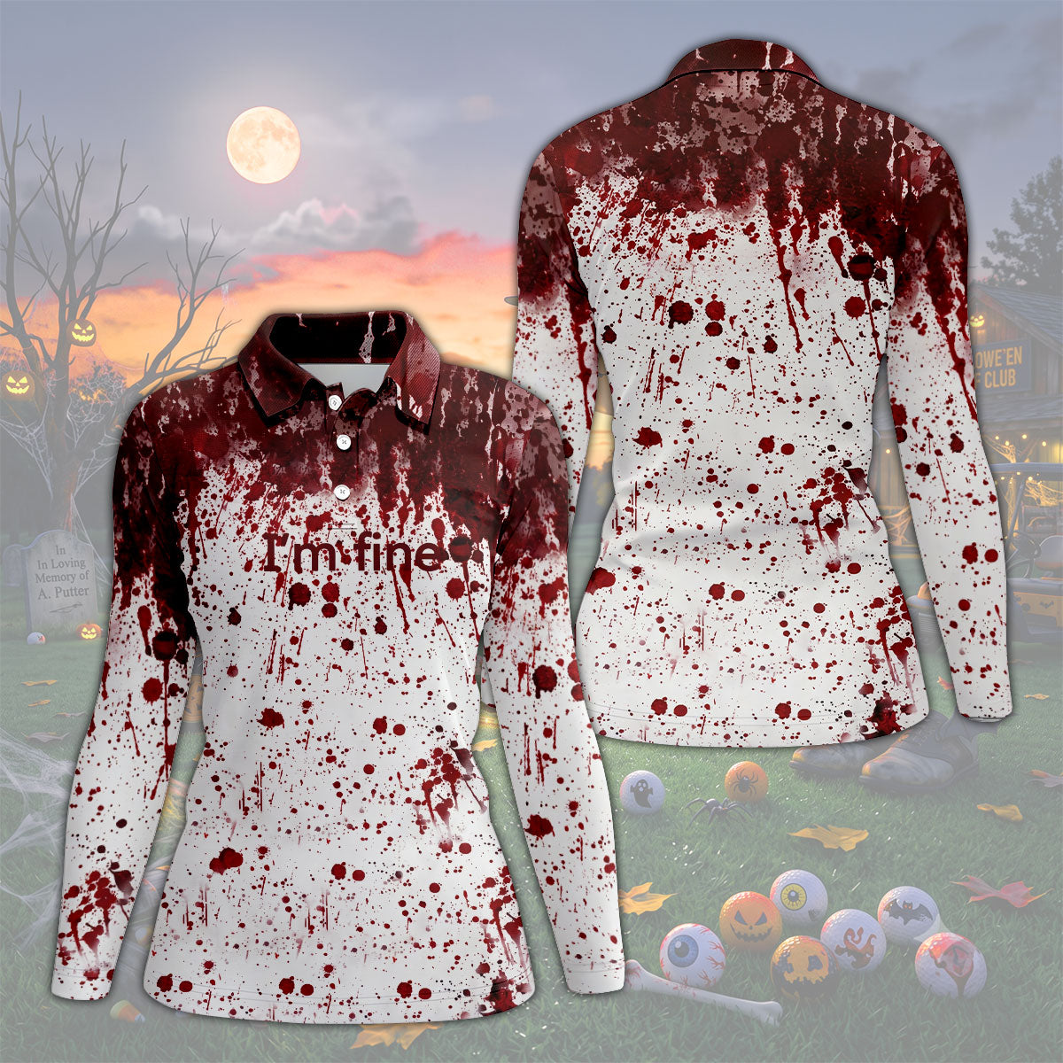 I'm Fine Bloody Splatter Halloween Golf Polo Shirt for Women, Women's Golf Tops, Golf Shirts For Women