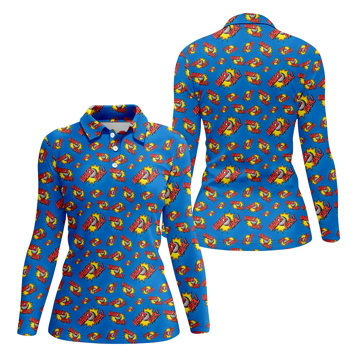 Whack F*ck Comic Golf Ball Blue Funny Polo Shirt, Ladies Golf Tops, Golf Polo For Women
