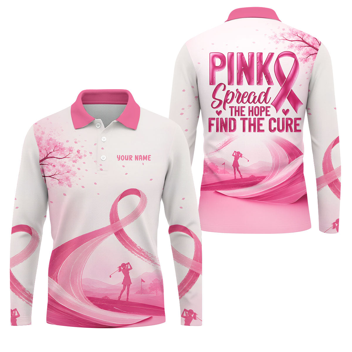 Custom Pink Spread Hope Find Cure Breast Cancer Golf Polo Shirt, Mens Golf Polo, Mens Polo Shirts