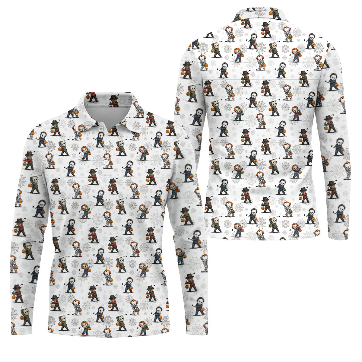 Horror Character Halloween Golf Pattern Polo Shirt, Golf Shirts For Men, Hawaiian Golf Shirt