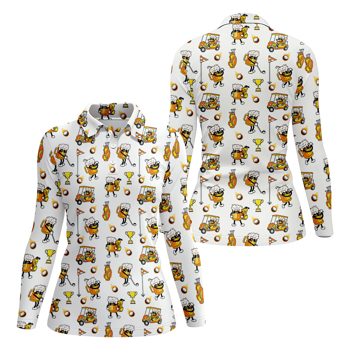 Funny Beer Mug Golfer Pattern Golf Polo Shirt, Women’s Golf Polo, Golf Shirts For Women