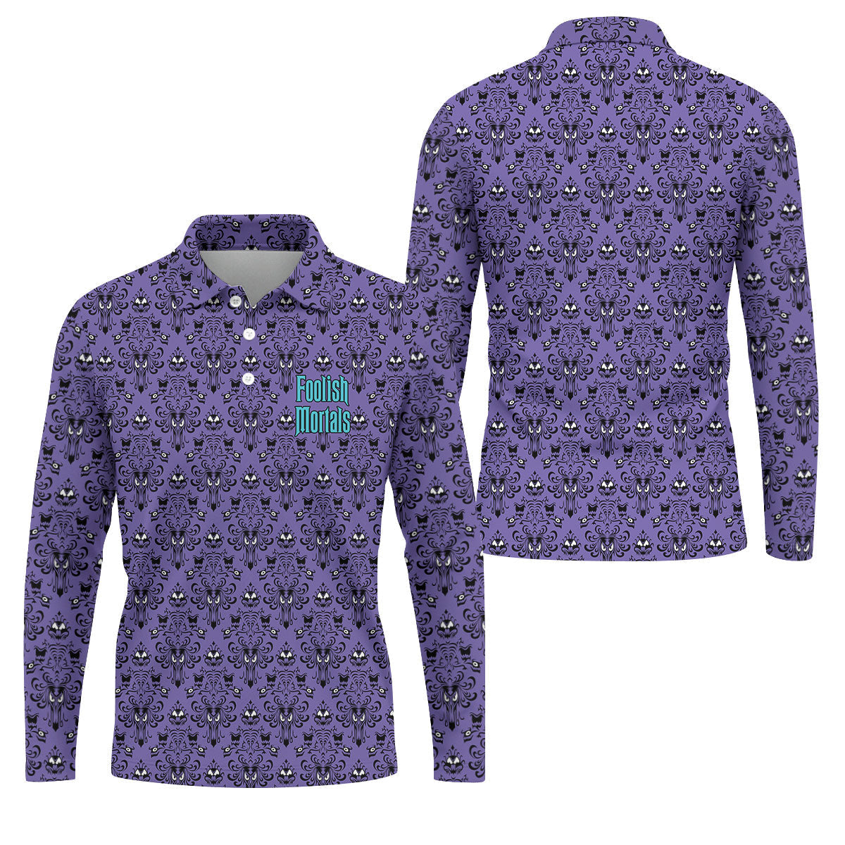 Foolish Mortals Haunted Pattern Golf Polo Shirt, Halloween Shirt For Men, Mens Golf Polo